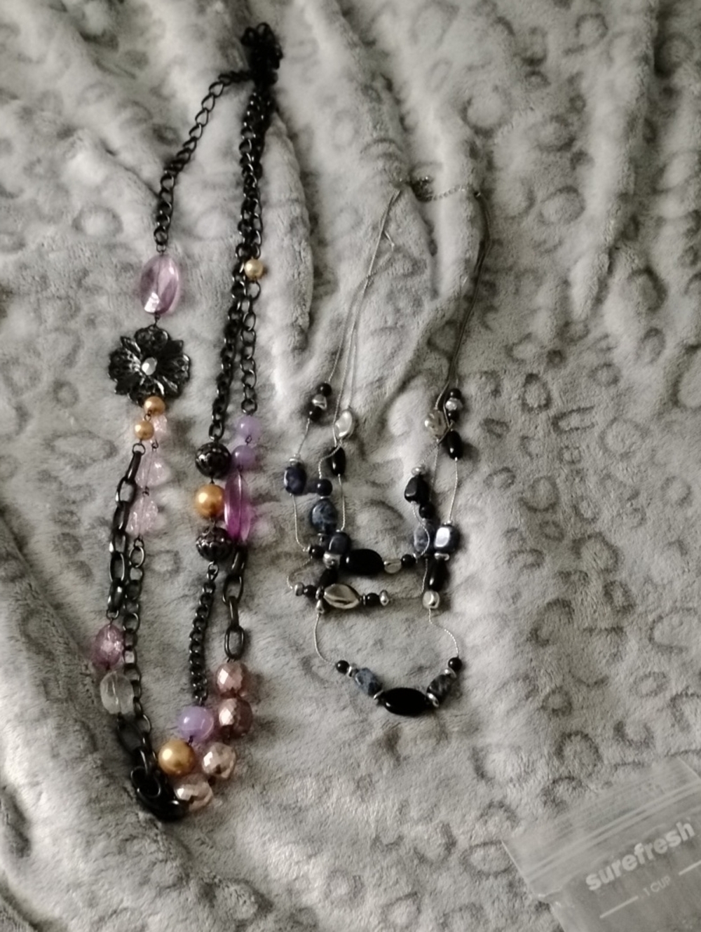 Multi-Strand Purple and Black Women's Fashion Necklace Set
